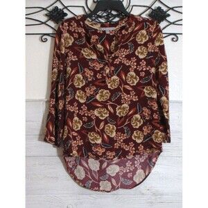 Daniel Rainn Floral High-Low Blouse in Burgundy, Mustard, Green